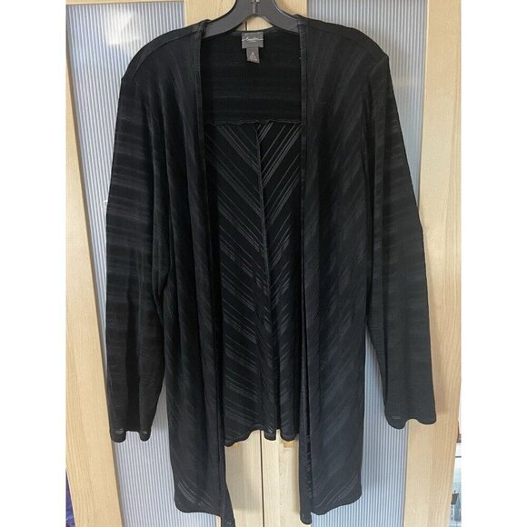 Chicos Travelers Black Top Slinky Cardigan Size 3 XXL  V-Neck Stretch High/Low - Picture 2 of 6